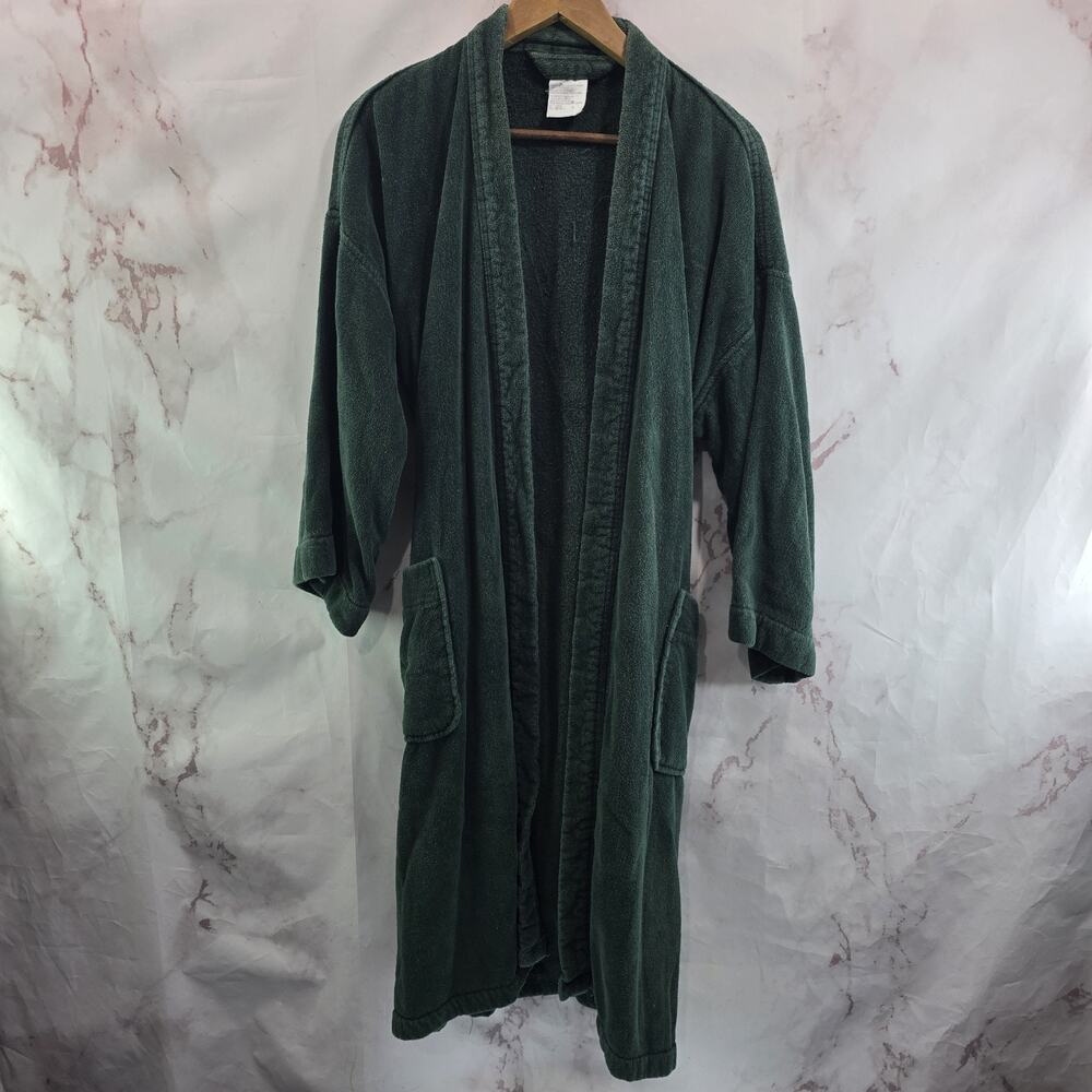 Vintage Robe Mens Large Green Terry Cloth Towel Mid Length Bath Heavyweight
